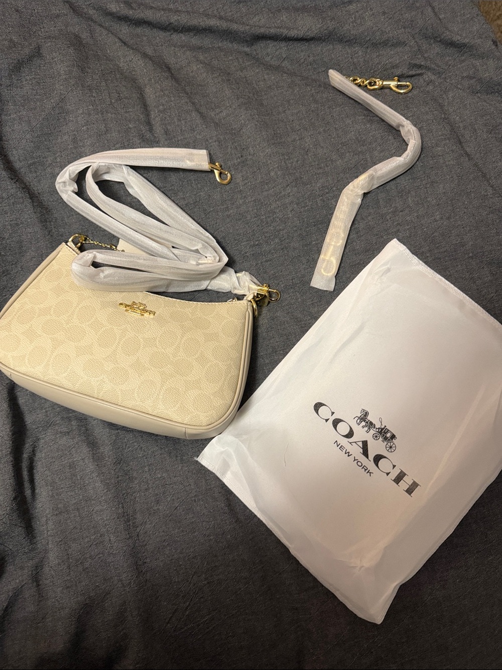 Coach Cream Signature Crossbody Bag with Gold Hardware